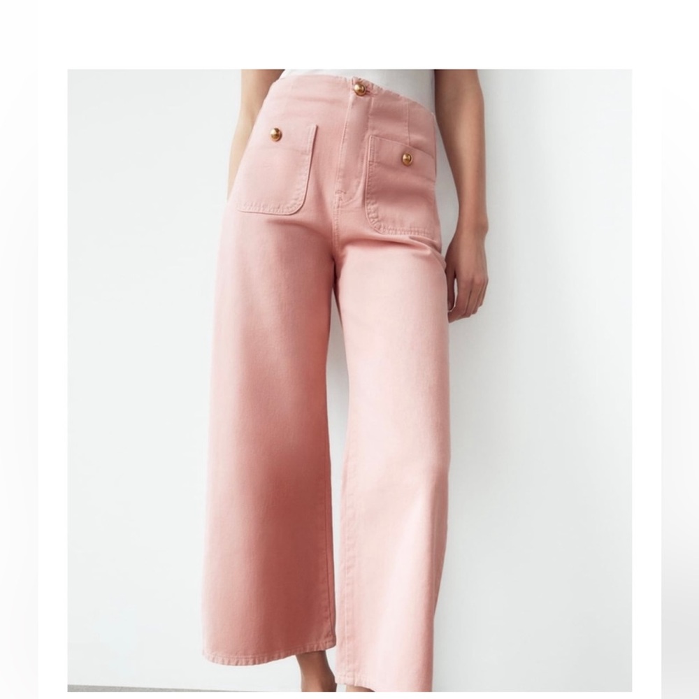 Zara high waist mid calf cut out denim…
